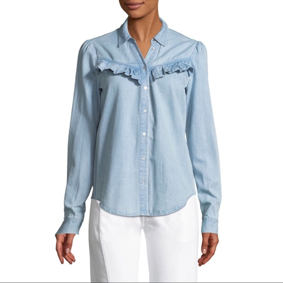 Paige Layda Denim Button Down Ruffle Shirt - Picture 15 of 15